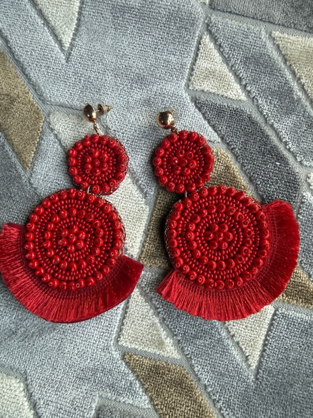 Red Beaded Fringe Drop Earrings - Women Jewelry